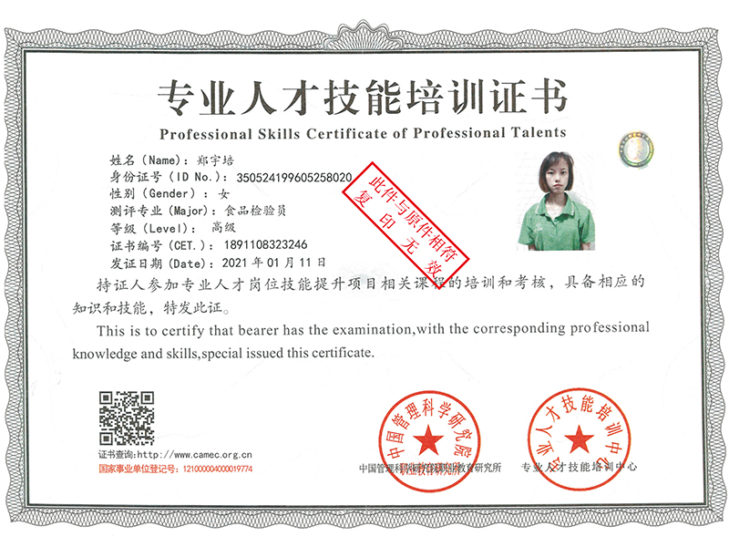 專業(yè)人才技能培訓證書